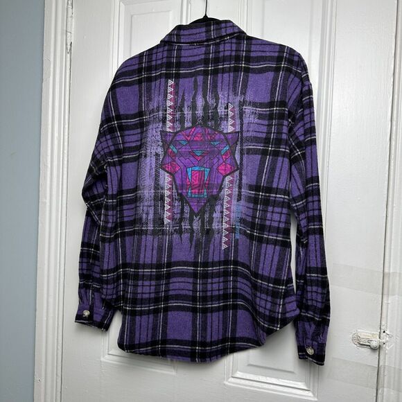 Black Panther Wakanda Forever Shirt Womens Purple Black Plaid Shacket NWT - Picture 5 of 7